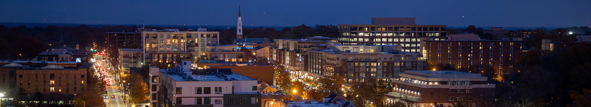 DOWNTOWN CHAPEL HILL AERIAL VIEW AT NIGHT